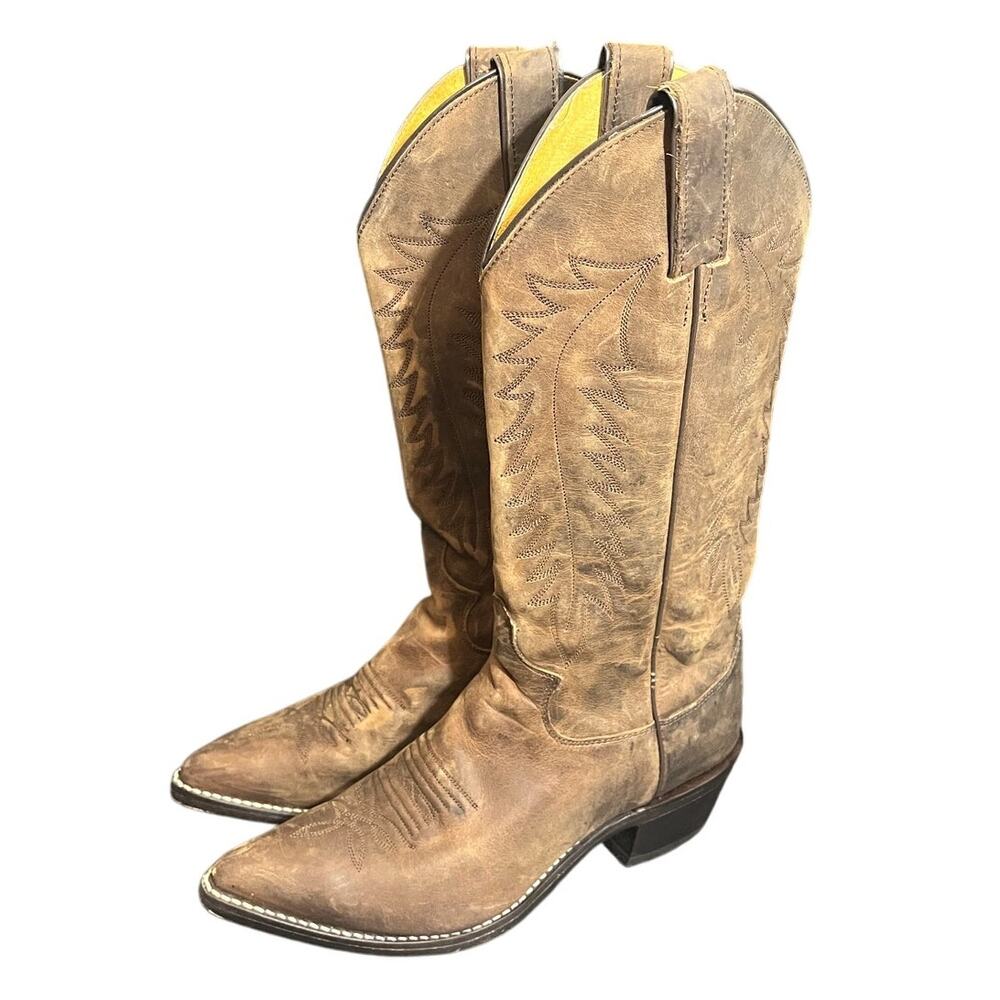 Justin L4935 Bay Apache Western Cowboy Boots‎ Women's Leather Size 5.5 C Wide